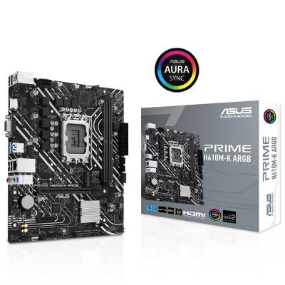 Asus PRIME H610M-K ARGB DDR5 Intel 1700p 5600 HDMI VGA M2 USB3.2 mATX 2XDIMM SLOTS,MAX.96GB, ASUS 5X PROTECTION III, AURA RGB - 1