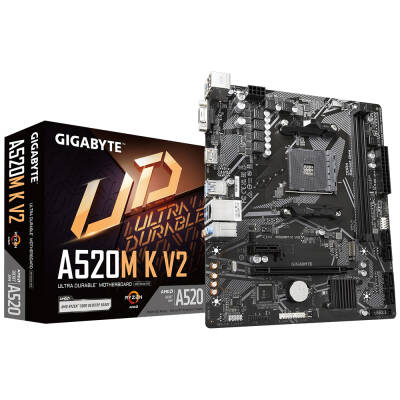 GIGABYTE A520M-K-V2 AM4 DDR4 SES GLAN HDMI/VGA SATA3 USB 3.2 mATX Anakart - 1