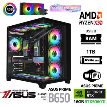 Prime Ryzen 7 7800X3D 32GB DDR5 Ram 1TB M.2 NVMe SSD 16GB RTX5060 Ti Sıvı Soğutmalı Oyuncu Tavsiye Sistem - 