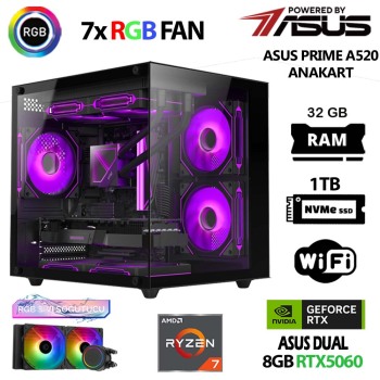 Prime x3 Ryzen 7 5700X 32GB Ram 1TB M.2 NVMe SSD 8GB RTX5060 Sıvı Soğutmalı Oyuncu Tavsiye Sistem - 