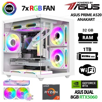 Prime x4 Ryzen 7 5700X 32GB Ram 1TB M.2 NVMe SSD 8GB RTX5060 Sıvı Soğutmalı Oyuncu Tavsiye Sistem - 