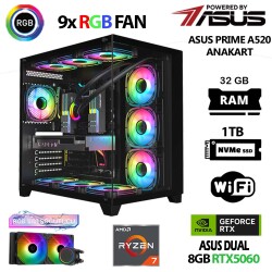 Prime x5 Ryzen 7 5700X 32GB Ram 1TB M.2 NVMe SSD 8GB RTX5060 Sıvı Soğutmalı Masaüstü Oyuncu Bilgisayarı - 1