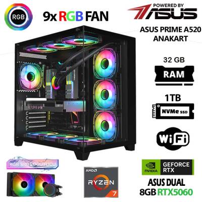 Prime x5 Ryzen 7 5700X 32GB Ram 1TB M.2 NVMe SSD 8GB RTX5060 Sıvı Soğutmalı Masaüstü Oyuncu Bilgisayarı - 1