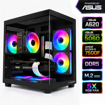 Xaser Apex x32 Ryzen 5 7500F-ASUS A620M-K/ASUS RTX 5060 DUAL /1TB M.2/16GB DDR5 Siyah-Gaming Oem Oyuncu Paket - Xaser