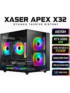 Xaser Apex x32 Ryzen 5 7500F-A620M / 8GB RTX 5060 /1TB M.2/16GB DDR5 Siyah-Gaming Oem Oyuncu Paket - Xaser