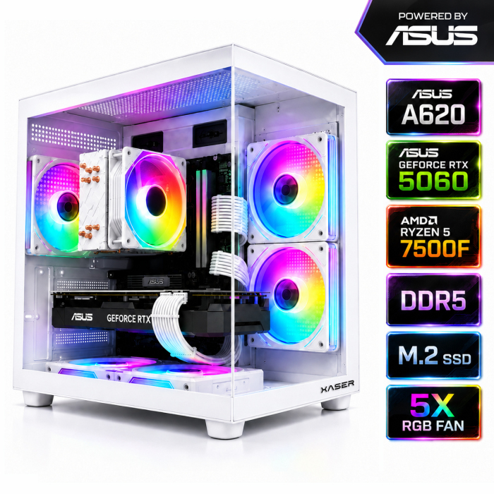 Xaser Apex x50 Ryzen 5 7500F-ASUS A620M-K/ASUS RTX 5060 DUAL /1TB M.2/16GB DDR5 Beyaz-Gaming Oem Oyuncu Paket - 1