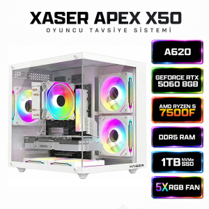 Xaser Apex x50 Ryzen 5 7500F-ASUS A620M-K/ASUS RTX 5060 DUAL /1TB M.2/16GB DDR5 Beyaz-Gaming Oem Oyuncu Paket - Xaser