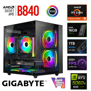 Xaser Apex x70 Ryzen 5 7500F/8GB RTX5060 Ti/1TB M.2 NVMe SSD/16GB DDR5 Siyah-Gaming Oem Oyuncu Paket - Xaser