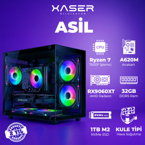 Xaser Asil X10 Ryzen 5 7500F 32GB DDR5 Ram 1TB M.2 NVMe SSD 16GB RX9060 XT Masaüstü Oyuncu Bilgisayarı - Xaser