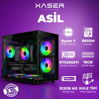 Xaser Asil X20 Ryzen 7 9700X 16GB DDR5 Ram 512GB M.2 NVMe SSD 8GB RTX5060Ti Oyuncu Bilgisayar - Xaser