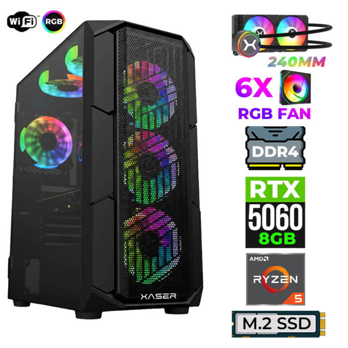 Xaser Astra X10 Ryzen 5 5600X 32GB Ram 1TB M.2 NVMe SSD 8GB RTX5060 Sıvı Soğutmalı Oyuncu Tavsiye Sistem - 1