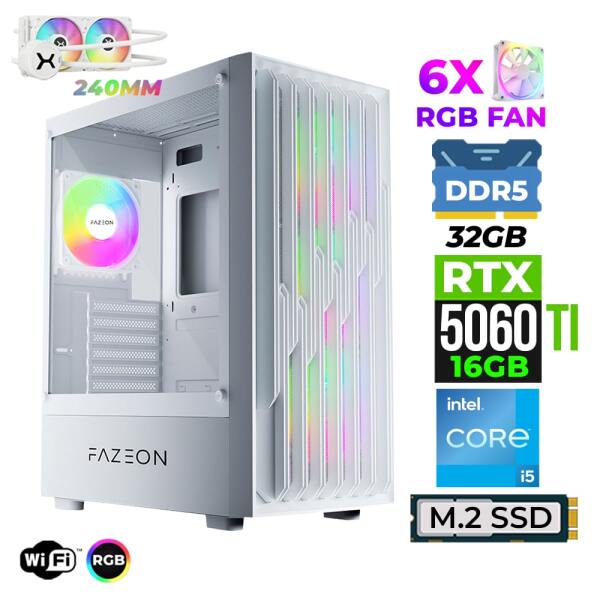 Xaser Astra X680 i5 14400F 32GB DDR5 Ram 1TB M.2 NVMe SSD 16GB RTX5060 Ti Sıvı Soğutmalı Oyuncu Bilgisayarı - 1