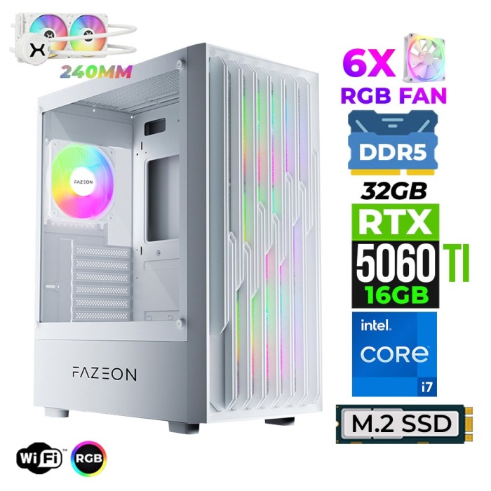 Xaser Astra X760 i7 14700F 32GB DDR5 Ram 1TB M.2 NVMe SSD 16GB RTX5060 Ti Sıvı Soğutmalı Oyuncu Bilgisayarı - 1