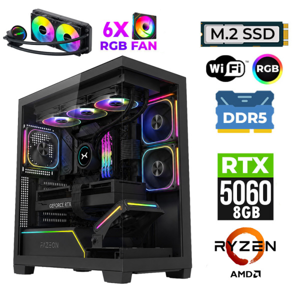 Xaser Clove X150 Ryzen 5 7500X3D 16GB DDR5 Ram 1TB M.2 NVMe SSD 8GB RTX5060 Sıvı Soğutmalı Oyuncu Bilgisayarı - 1