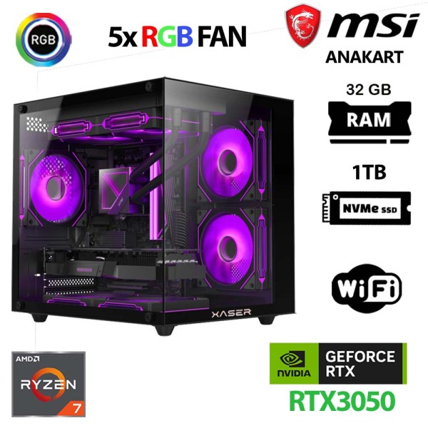 Xaser Cube X10 Ryzen 7 5700x 32GB Ram 1TB M.2 NVMe SSD 6GB RTX3050 Oyuncu Tavsiye Sistem - 1