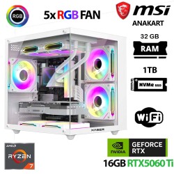 Xaser Cube X100 Ryzen 7 5700x 32GB Ram 1TB M.2 NVMe SSD 16GB RTX5060 Ti Beyaz Masaüstü Oyuncu Bilgisayarı - Xaser
