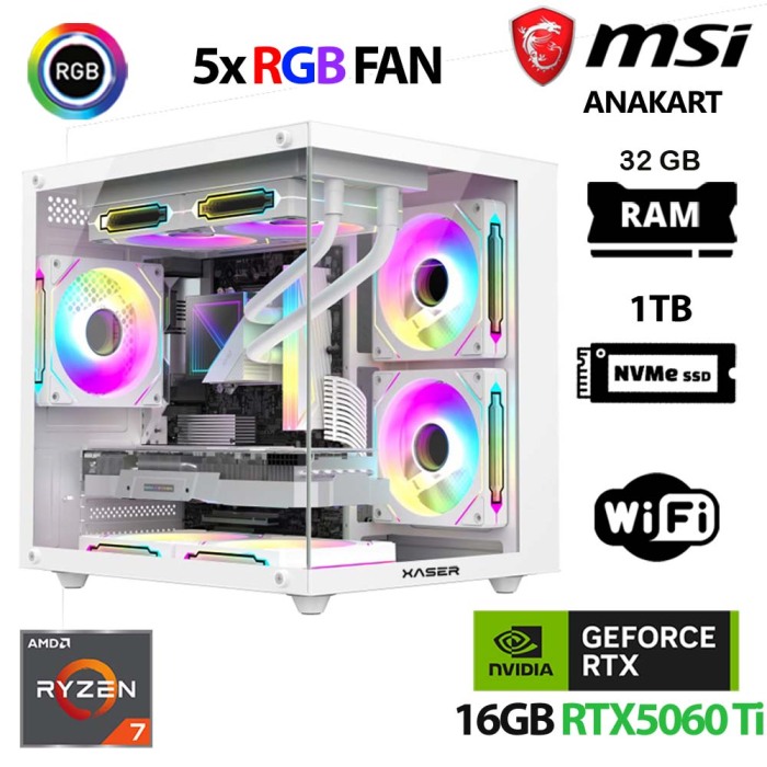 Xaser Cube X100 Ryzen 7 5700x 32GB Ram 1TB M.2 NVMe SSD 16GB RTX5060 Ti Beyaz Oyuncu Tavsiye Sistem - 1