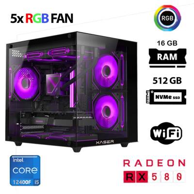Xaser Cube X150 i5 12400F 16GB Ram 512GB M.2 NVMe SSD 8GB RX580 Masaüstü Oyuncu Bilgisayarı - 1