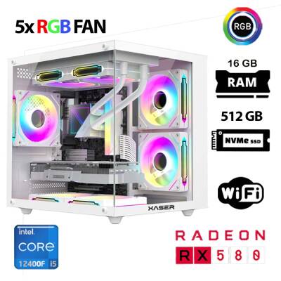 Xaser Cube X160 i5 12400F 16GB Ram 512GB M.2 NVMe SSD 8GB RX580 Beyaz Masaüstü Oyuncu Bilgisayarı - 1
