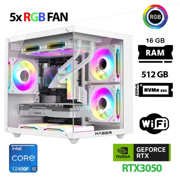 Xaser Cube X180 i5 12400F 16GB Ram 512GB M.2 NVMe SSD 6GB RTX3050 Beyaz Oyuncu Tavsiye Sistem - 1