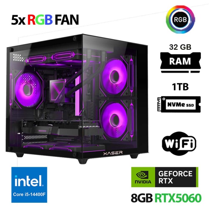 Xaser Cube X190 i5 14400F 32GB DDR5 Ram 1TB M.2 NVMe SSD 8GB RTX5060 Oyuncu Tavsiye Sistem - 1