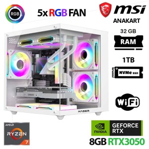 Xaser Cube X20 Ryzen 7 5700x 32GB Ram 1TB M.2 NVMe SSD 6GB RTX3050 Beyaz Oyuncu Tavsiye Sistem - Xaser