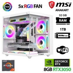 Xaser Cube X20 Ryzen 7 5700x 32GB Ram 1TB M.2 NVMe SSD 6GB RTX3050 Beyaz Masaüstü Oyuncu Bilgisayarı - 1