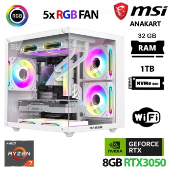 Xaser Cube X20 Ryzen 7 5700x 32GB Ram 1TB M.2 NVMe SSD 6GB RTX3050 Beyaz Oyuncu Tavsiye Sistem - Xaser