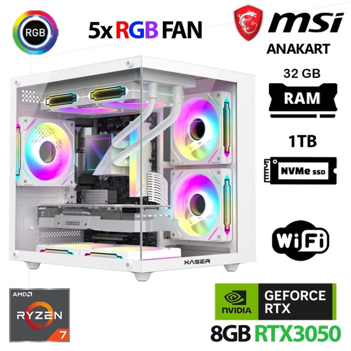Xaser Cube X20 Ryzen 7 5700x 32GB Ram 1TB M.2 NVMe SSD 6GB RTX3050 Beyaz Oyuncu Tavsiye Sistem - 1