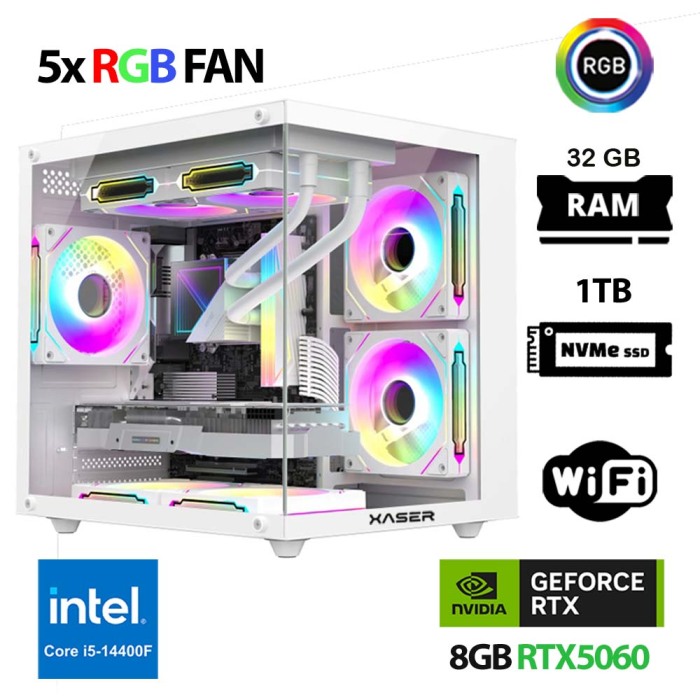 Xaser Cube X200 i5 14400F 32GB DDR5 Ram 1TB M.2 NVMe SSD 8GB RTX5060 Beyaz Oyuncu Tavsiye Sistem - 1