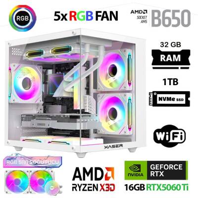 Xaser Cube X230 Ryzen 7 7800X3D 32GB DDR5 Ram 1TB M.2 NVMe SSD 16GB RTX5060 Ti Sıvı Soğutmalı Masaüstü Oyuncu Bilgisayarı - 1