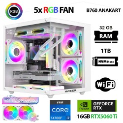 Xaser Cube X240 i7 14700F 32GB DDR5 Ram 1TB M.2 NVMe SSD 16GB RTX5060 Ti Sıvı Soğutmalı Masaüstü Oyuncu Bilgisayarı - 1