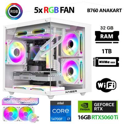 Xaser Cube X240 i7 14700F 32GB DDR5 Ram 1TB M.2 NVMe SSD 16GB RTX5060 Ti Sıvı Soğutmalı Masaüstü Oyuncu Bilgisayarı - 1