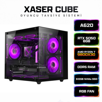 Xaser Cube X250 Ryzen 7 9800X3D 16GB DDR5 Ram 512GB M.2 NVMe SSD 8GB RTX5050 Sıvı Soğutmalı Oyuncu Bilgisayar - Xaser
