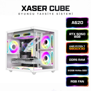 Xaser Cube X260 Ryzen 7 9800X3D 16GB DDR5 Ram 512GB M.2 NVMe SSD 8GB RTX5050 Sıvı Soğutmalı Oyuncu Bilgisayar - Xaser