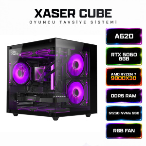 Xaser Cube X270 Ryzen 7 9800X3D 16GB DDR5 Ram 512GB M.2 NVMe SSD 8GB RTX5060 Sıvı Soğutmalı Oyuncu Bilgisayar - Xaser