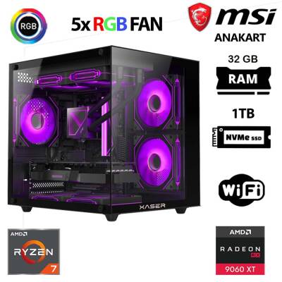 Xaser Cube X30 Ryzen 7 5700x 32GB Ram 1TB M.2 NVMe SSD 16GB RX9060 XT Masaüstü Oyuncu Bilgisayarı - 1