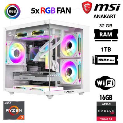 Xaser Cube X40 Ryzen 7 5700x 32GB Ram 1TB M.2 NVMe SSD 16GB RX9060 XT Beyaz Oyuncu Tavsiye Sistem - 1