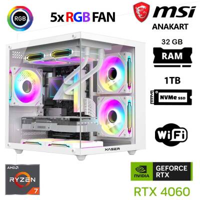 Xaser Cube X60 Ryzen 7 5700x 32GB Ram 1TB M.2 NVMe SSD 8GB RTX4060 Beyaz Masaüstü Oyuncu Bilgisayarı - 1