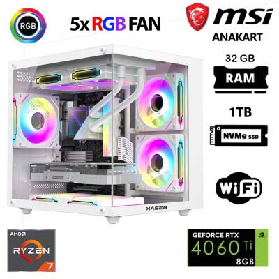 Xaser Cube X80 Ryzen 7 5700x 32GB Ram 1TB M.2 NVMe SSD 8GB RTX5060 Ti Beyaz Masaüstü Oyuncu Bilgisayarı - 1