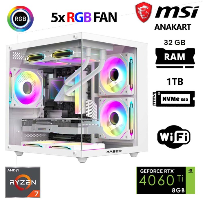 Xaser Cube X80 Ryzen 7 5700x 32GB Ram 1TB M.2 NVMe SSD 8GB RTX5060 Ti Beyaz Oyuncu Tavsiye Sistem - 1
