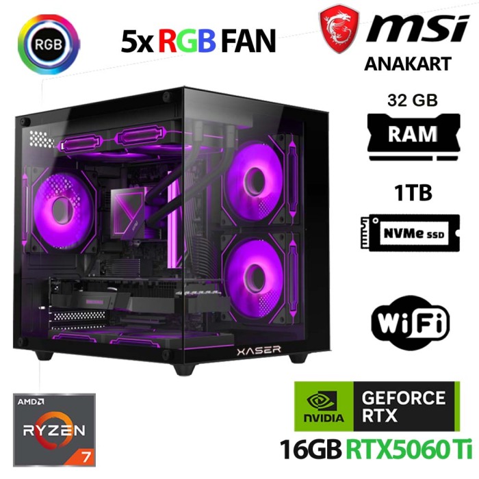 Xaser Cube X90 Ryzen 7 5700x 32GB Ram 1TB M.2 NVMe SSD 16GB RTX5060 Ti Oyuncu Tavsiye Sistem - 1