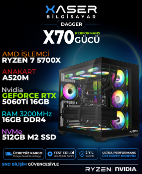 Xaser Dagger X70 Ryzen 7 5700X 16GB Ram 512GB M.2 NVMe SSD 16GB RTX5060 Ti Sıvı Soğutmalı Oyuncu Bilgisayarı - Xaser