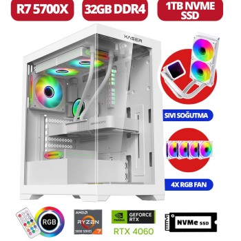 Xaser Delux x2 Ryzen 7 5700x 32GB Ram 1TB M.2 NVMe SSD 8GB RTX4060 Sıvı Soğutmalı Oyuncu Tavsiye Sistem - Xaser