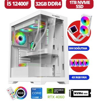 Xaser Delux x3 i5 12400F 32GB Ram 1TB M.2 NVMe SSD 8GB RTX4060 Sıvı Soğutmalı Oyuncu Tavsiye Sistem - Xaser