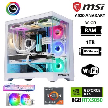 Xaser Delux X08 Ryzen 7 5700X 32GB Ram 1TB M.2 NVMe SSD 8GB RTX5050 Sıvı Soğutmalı Oyuncu Tavsiye Sistem - Xaser