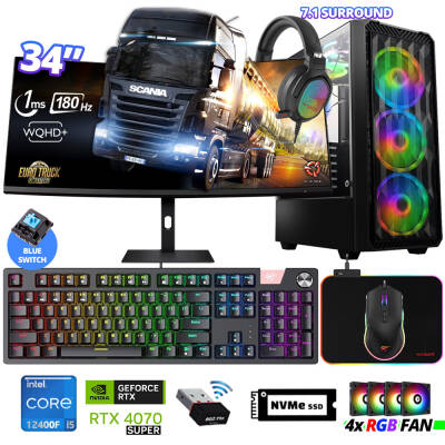 Xaser Delux X101 i5 12400F 32GB Ram 512GB M.2 NVMe SSD 12GB RTX4070 SUPER 34 180Hz Curved Oyuncu Tavsiye Sistem - 1