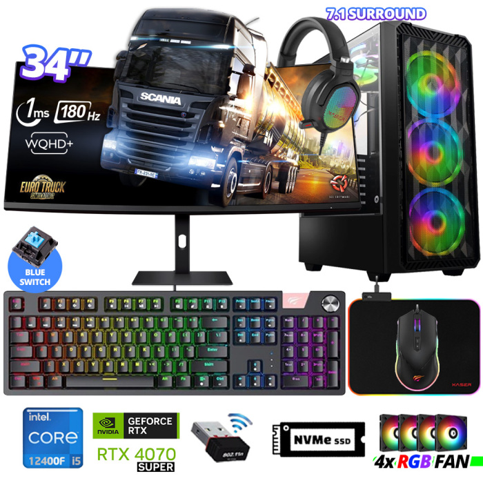 Xaser Delux X101 i5 12400F 32GB Ram 512GB M.2 NVMe SSD 12GB RTX4070 SUPER 34 180Hz Curved Oyuncu Tavsiye Sistem - 1