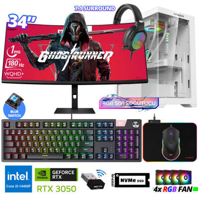 Xaser Delux X102 i5 14400F 16GB DDR5 Ram 512GB M.2 NVMe SSD 6GB RTX3050 34 180Hz Sıvı Soğutmalı Oyuncu Tavsiye Sistem - 1