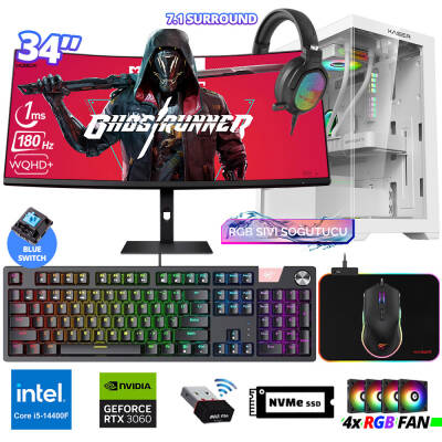 Xaser Delux X103 i5 14400F 16GB DDR5 Ram 512GB M.2 NVMe SSD 12GB RTX3060 34 180Hz Sıvı Soğutmalı Oyuncu Tavsiye Sistem - 1